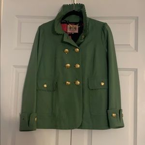 Juicy Couture Green Gold Apple Buttons Pea Coat